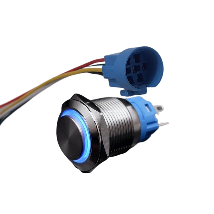 Momentary Push Button Switch Blue 19mm with Wiring Harness