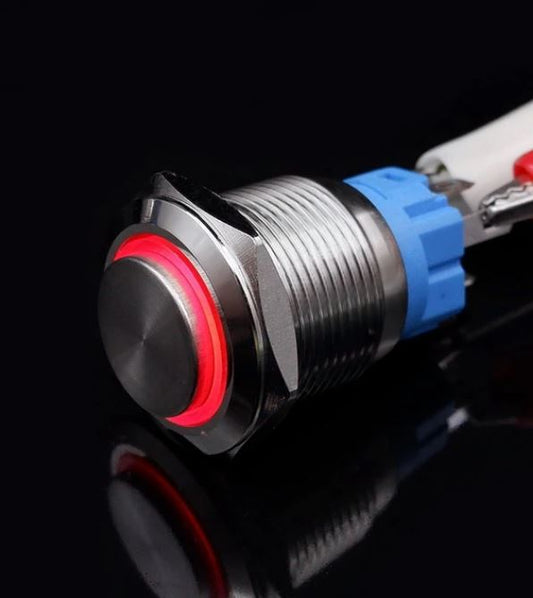 Momentary Push Button Switch Red 19mm with Wiring Harness