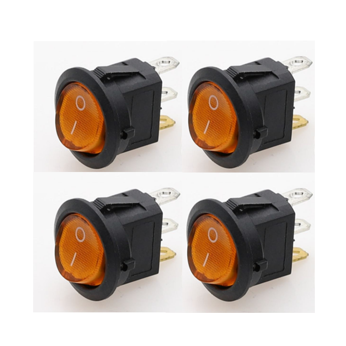 (4X) Round Amber Switch 12V DC 20A On/Off with LED