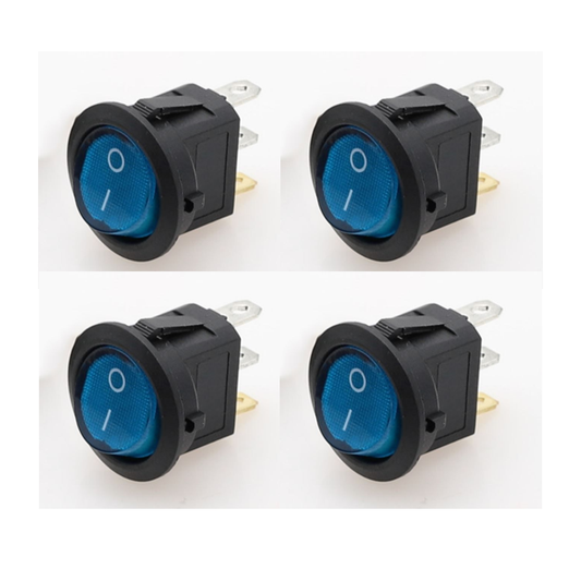 (4X) Round Blue Switch 12V DC 20A On/Off with LED