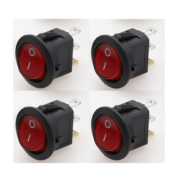 (4X) Round Red Switch 12V DC 20A On/Off with LED