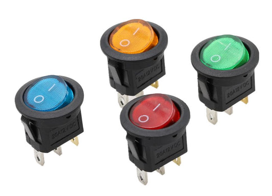 (4X) Round Switch 12V 20A On/Off with LED 4 Colours