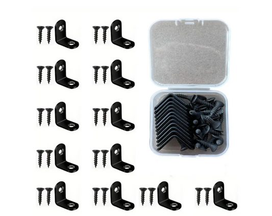 (12X) L Brackets Small 20mm - Black Steel With Screws