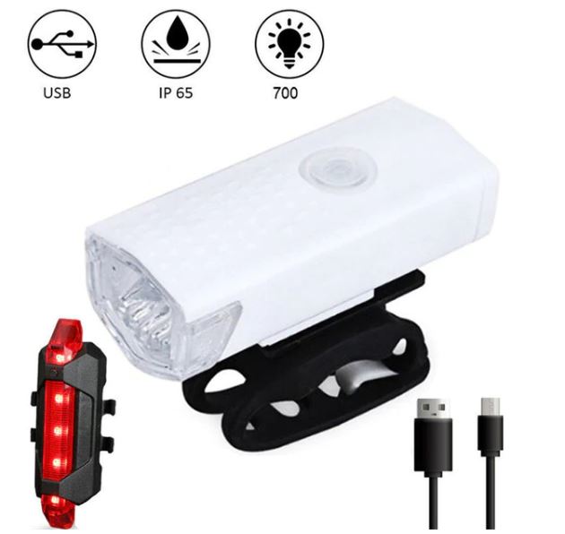 Bicycle Light Kit White USB Rechargeable