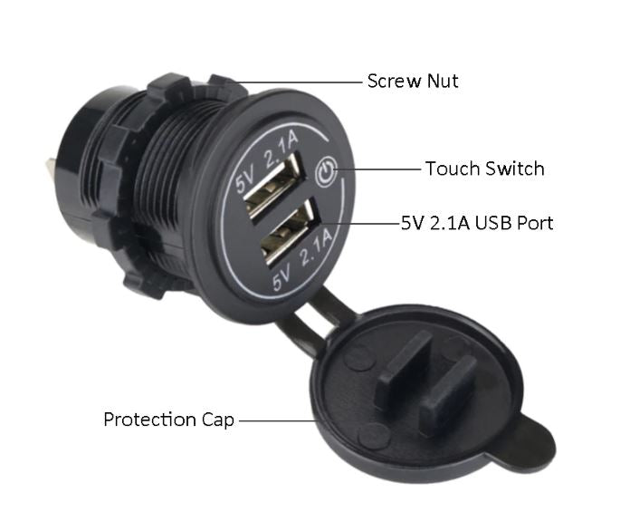 Dual USB Charge Port With Touch Switch Green