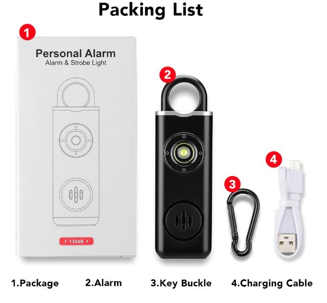 Personal Panic Alarm & Flashlight USB Charge