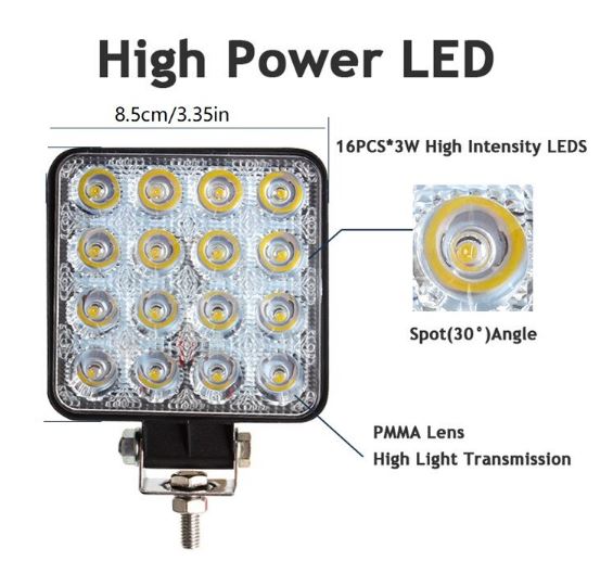 Square LED Spotlight 12V - 24V DC