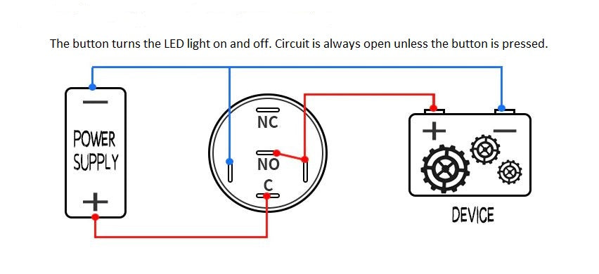 Momentary Push Button Switch Blue 19mm with Wiring Harness