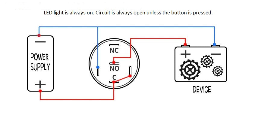 Momentary Push Button Switch Blue 19mm with Wiring Harness