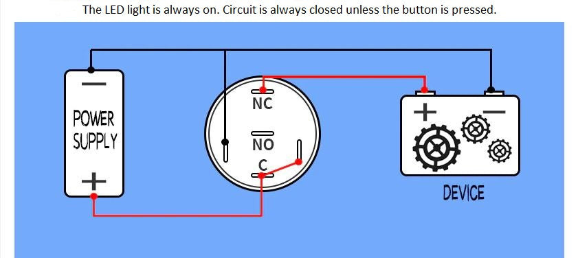 Round Metal Blue Push Button Latching Switch 19mm with Wiring Harness